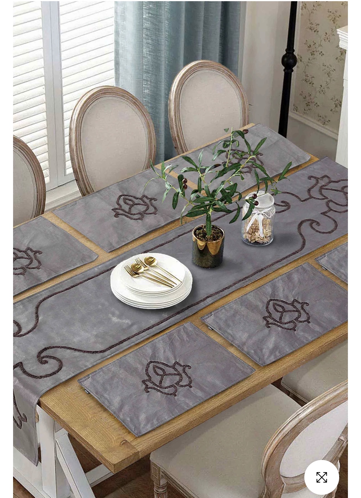 Paper Moon Embroidered Table Runner Set